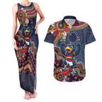 Personalized Adelaide Crows Mascot Couples Matching Tank Maxi Dress and Hawaiian Shirt Aboriginal Dot Art Style Vibrant Indigenous Pattern Design