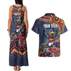 Personalized Adelaide Crows Mascot Couples Matching Tank Maxi Dress and Hawaiian Shirt Aboriginal Dot Art Style Vibrant Indigenous Pattern Design