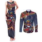 Personalized Adelaide Crows Mascot Couples Matching Tank Maxi Dress and Long Sleeve Button Shirt Aboriginal Dot Art Style Vibrant Indigenous Pattern Design