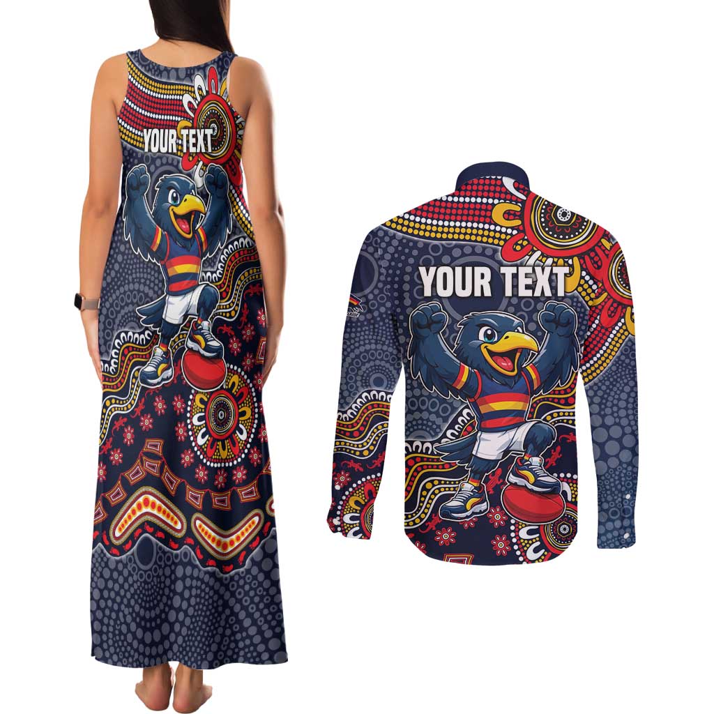 Personalized Adelaide Crows Mascot Couples Matching Tank Maxi Dress and Long Sleeve Button Shirt Aboriginal Dot Art Style Vibrant Indigenous Pattern Design