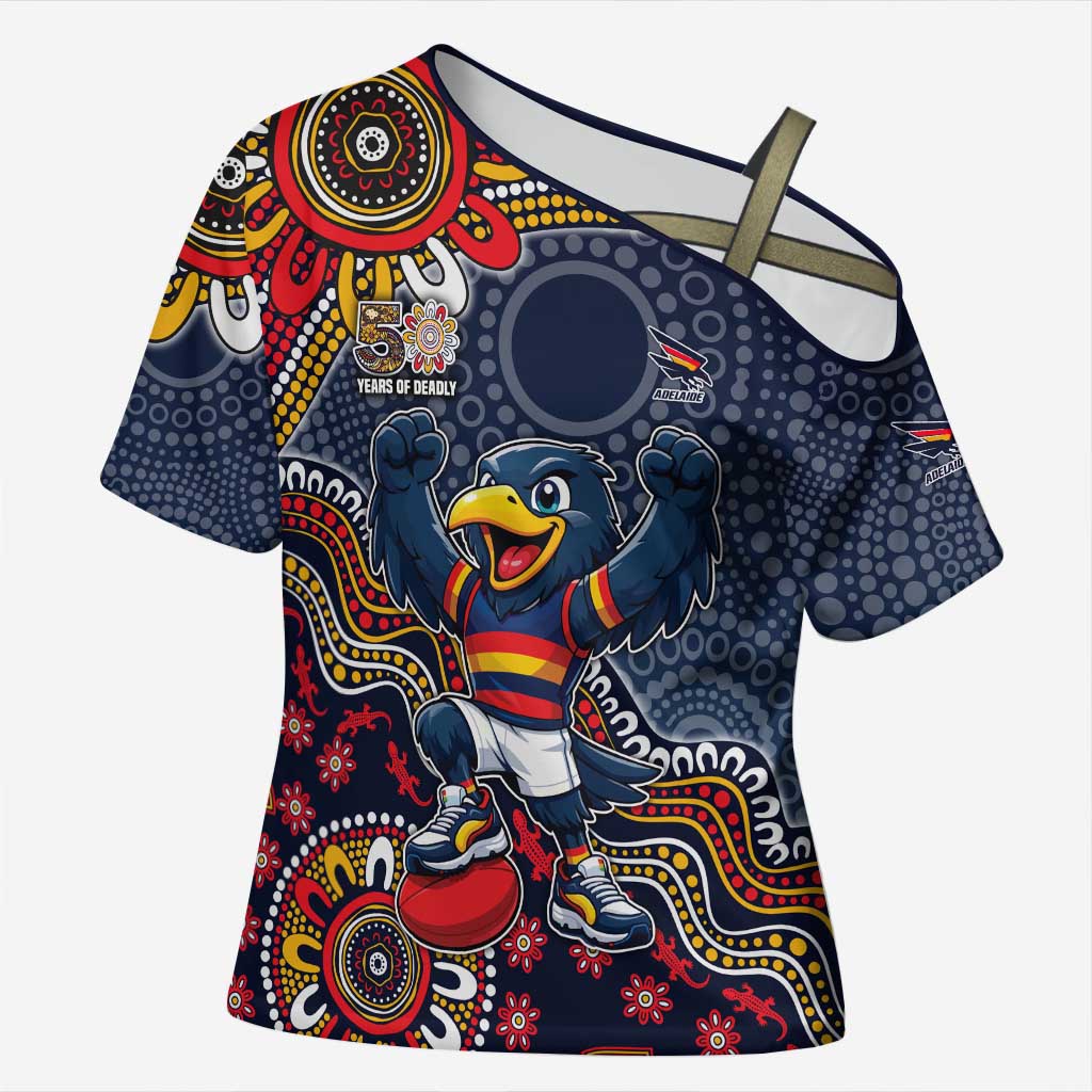 Personalized Adelaide Crows Mascot Cross Shoulder Shirt Aboriginal Dot Art Style Vibrant Indigenous Pattern Design