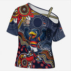 Personalized Adelaide Crows Mascot Cross Shoulder Shirt Aboriginal Dot Art Style Vibrant Indigenous Pattern Design
