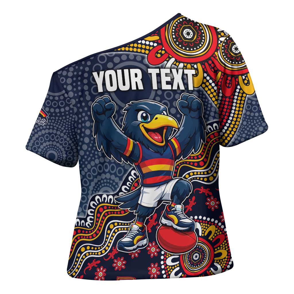 Personalized Adelaide Crows Mascot Cross Shoulder Shirt Aboriginal Dot Art Style Vibrant Indigenous Pattern Design