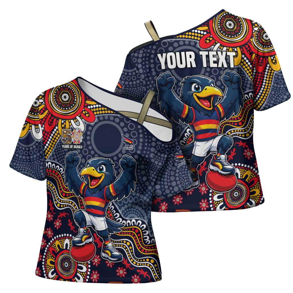 Personalized Adelaide Crows Mascot Cross Shoulder Shirt Aboriginal Dot Art Style Vibrant Indigenous Pattern Design