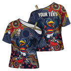 Personalized Adelaide Crows Mascot Cross Shoulder Shirt Aboriginal Dot Art Style Vibrant Indigenous Pattern Design
