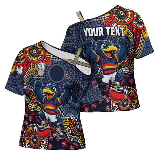 Personalized Adelaide Crows Mascot Cross Shoulder Shirt Aboriginal Dot Art Style Vibrant Indigenous Pattern Design