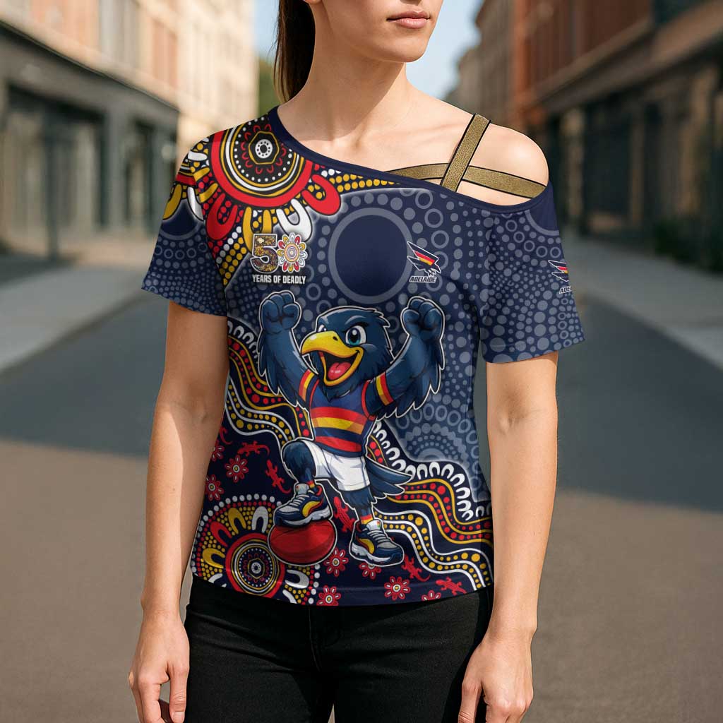 Personalized Adelaide Crows Mascot Cross Shoulder Shirt Aboriginal Dot Art Style Vibrant Indigenous Pattern Design