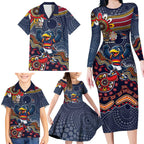 Personalized Adelaide Crows Mascot Family Matching Long Sleeve Bodycon Dress and Hawaiian Shirt Aboriginal Dot Art Style Vibrant Indigenous Pattern Design