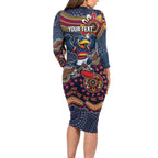 Personalized Adelaide Crows Mascot Family Matching Long Sleeve Bodycon Dress and Hawaiian Shirt Aboriginal Dot Art Style Vibrant Indigenous Pattern Design