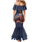Personalized Adelaide Crows Mascot Family Matching Mermaid Dress and Hawaiian Shirt Aboriginal Dot Art Style Vibrant Indigenous Pattern Design