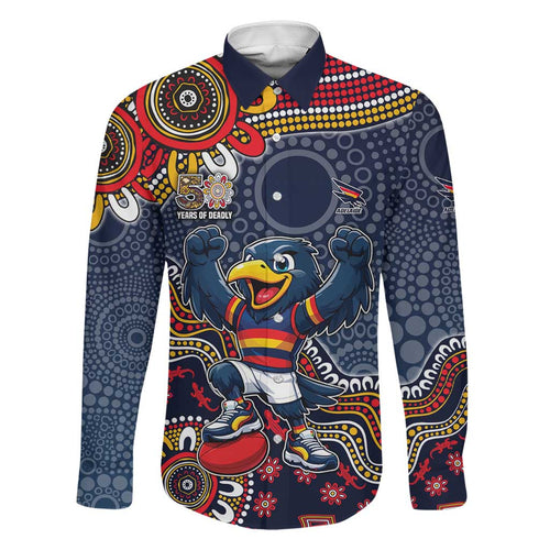 Personalized Adelaide Crows Mascot Family Matching Off The Shoulder Long Sleeve Dress and Hawaiian Shirt Aboriginal Dot Art Style Vibrant Indigenous Pattern Design