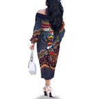 Personalized Adelaide Crows Mascot Family Matching Off The Shoulder Long Sleeve Dress and Hawaiian Shirt Aboriginal Dot Art Style Vibrant Indigenous Pattern Design
