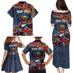 Personalized Adelaide Crows Mascot Family Matching Puletasi and Hawaiian Shirt Aboriginal Dot Art Style Vibrant Indigenous Pattern Design