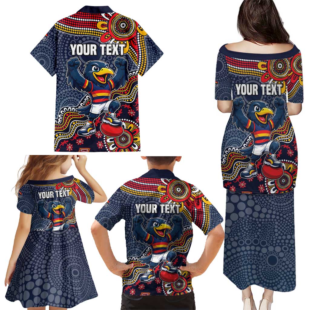 Personalized Adelaide Crows Mascot Family Matching Puletasi and Hawaiian Shirt Aboriginal Dot Art Style Vibrant Indigenous Pattern Design
