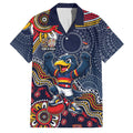 Personalized Adelaide Crows Mascot Family Matching Short Sleeve Bodycon Dress and Hawaiian Shirt Aboriginal Dot Art Style Vibrant Indigenous Pattern Design