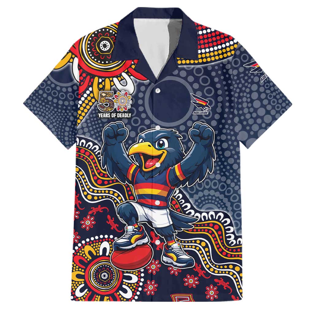 Personalized Adelaide Crows Mascot Family Matching Short Sleeve Bodycon Dress and Hawaiian Shirt Aboriginal Dot Art Style Vibrant Indigenous Pattern Design