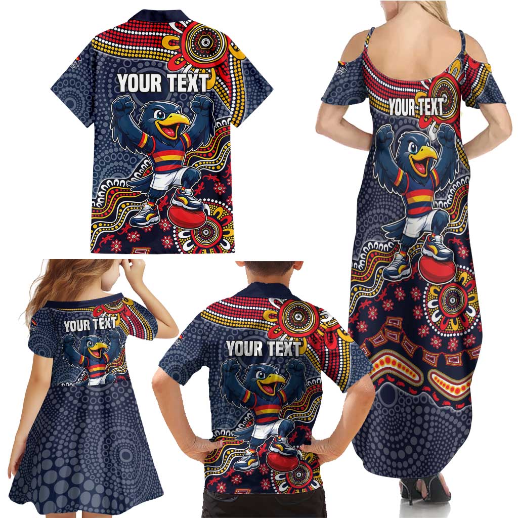 Personalized Adelaide Crows Mascot Family Matching Summer Maxi Dress and Hawaiian Shirt Aboriginal Dot Art Style Vibrant Indigenous Pattern Design