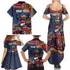 Personalized Adelaide Crows Mascot Family Matching Summer Maxi Dress and Hawaiian Shirt Aboriginal Dot Art Style Vibrant Indigenous Pattern Design