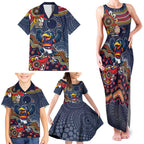 Personalized Adelaide Crows Mascot Family Matching Tank Maxi Dress and Hawaiian Shirt Aboriginal Dot Art Style Vibrant Indigenous Pattern Design