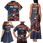 Personalized Adelaide Crows Mascot Family Matching Tank Maxi Dress and Hawaiian Shirt Aboriginal Dot Art Style Vibrant Indigenous Pattern Design