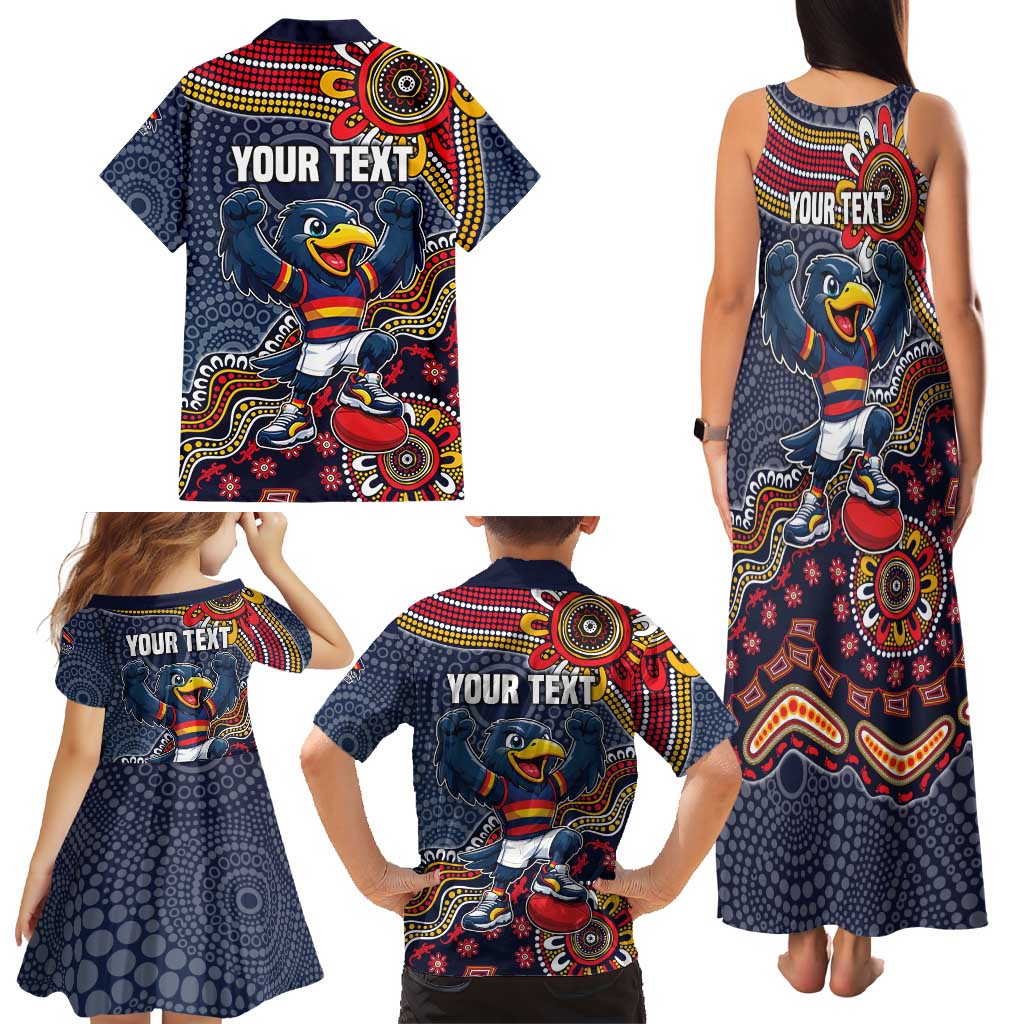 Personalized Adelaide Crows Mascot Family Matching Tank Maxi Dress and Hawaiian Shirt Aboriginal Dot Art Style Vibrant Indigenous Pattern Design