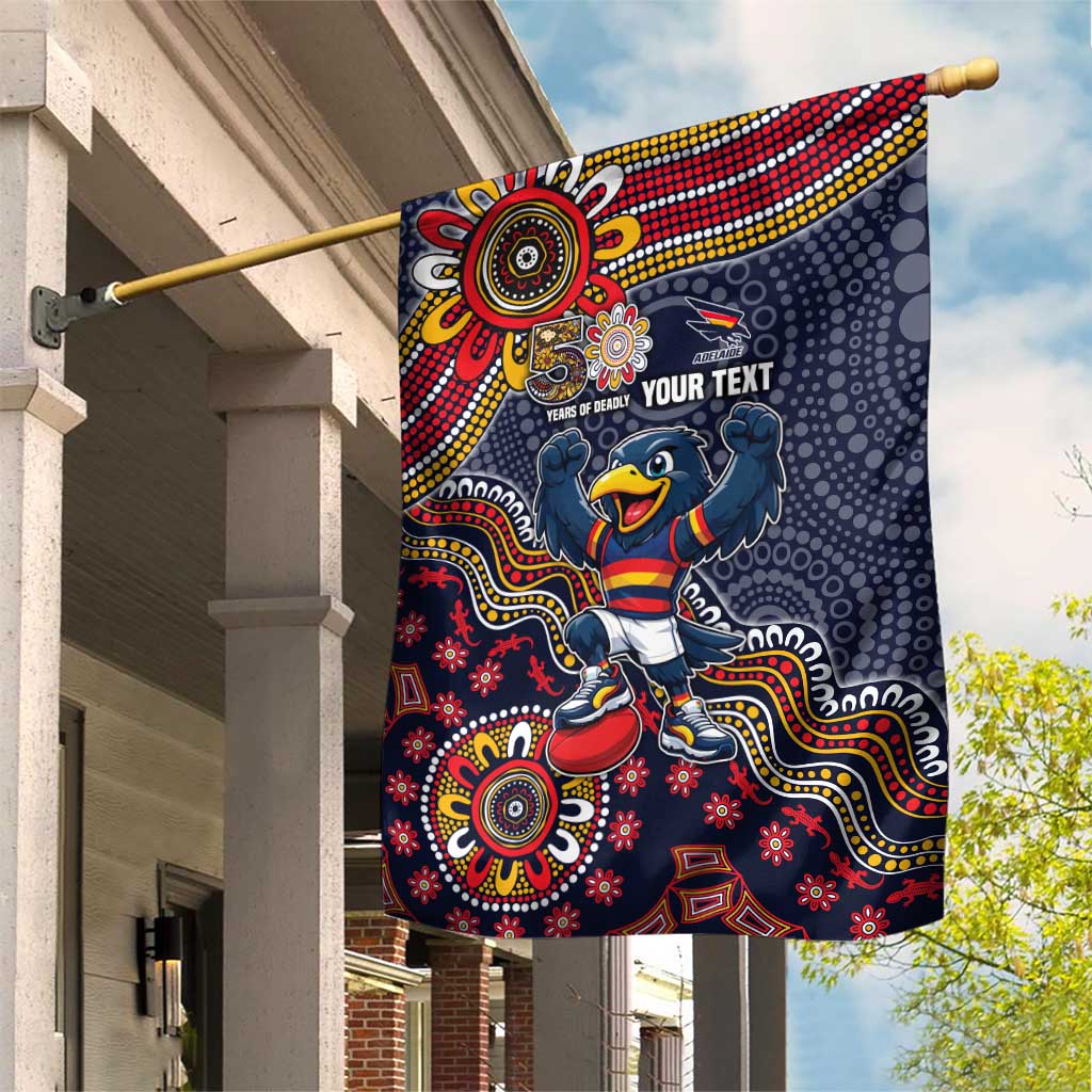 Personalized Adelaide Crows Mascot Garden Flag Aboriginal Dot Art Style Vibrant Indigenous Pattern Design