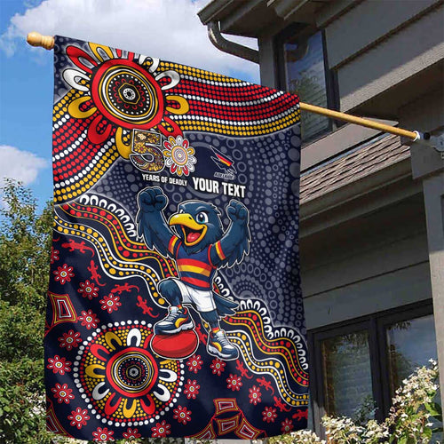 Personalized Adelaide Crows Mascot Garden Flag Aboriginal Dot Art Style Vibrant Indigenous Pattern Design
