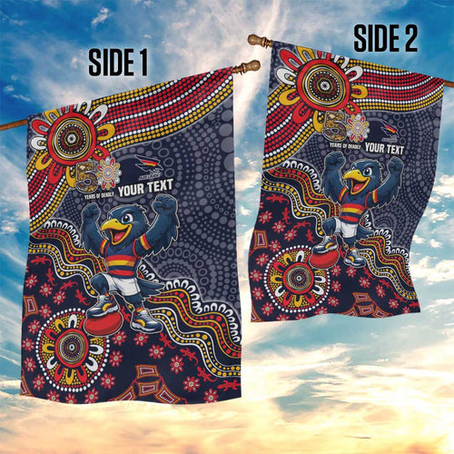 Personalized Adelaide Crows Mascot Garden Flag Aboriginal Dot Art Style Vibrant Indigenous Pattern Design