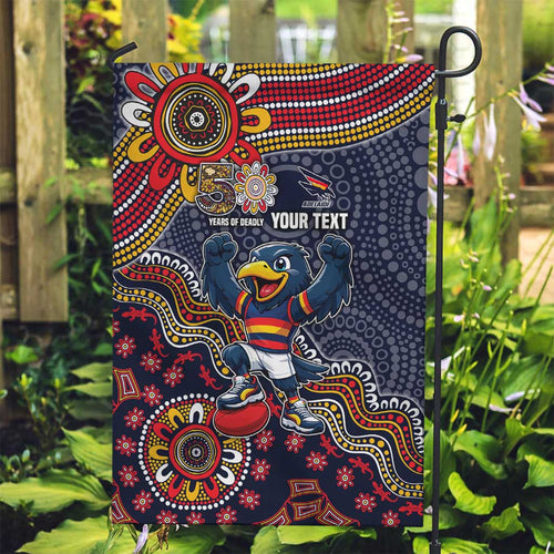 Personalized Adelaide Crows Mascot Garden Flag Aboriginal Dot Art Style Vibrant Indigenous Pattern Design