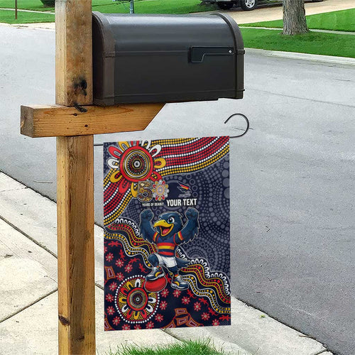 Personalized Adelaide Crows Mascot Garden Flag Aboriginal Dot Art Style Vibrant Indigenous Pattern Design