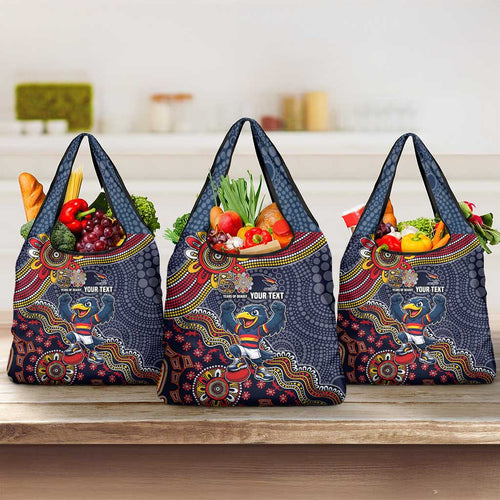 Personalized Adelaide Crows Mascot Grocery Bag Aboriginal Dot Art Style Vibrant Indigenous Pattern Design