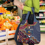 Personalized Adelaide Crows Mascot Grocery Bag Aboriginal Dot Art Style Vibrant Indigenous Pattern Design