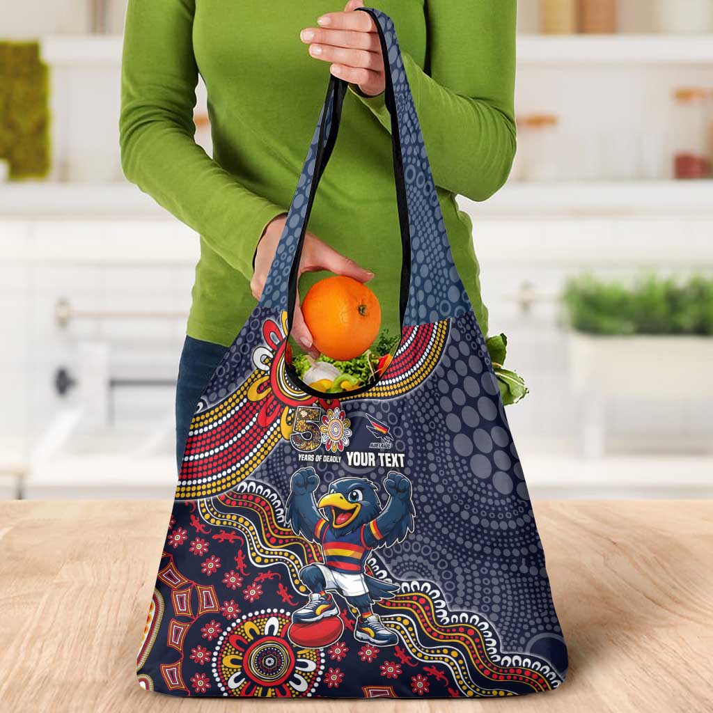 Personalized Adelaide Crows Mascot Grocery Bag Aboriginal Dot Art Style Vibrant Indigenous Pattern Design