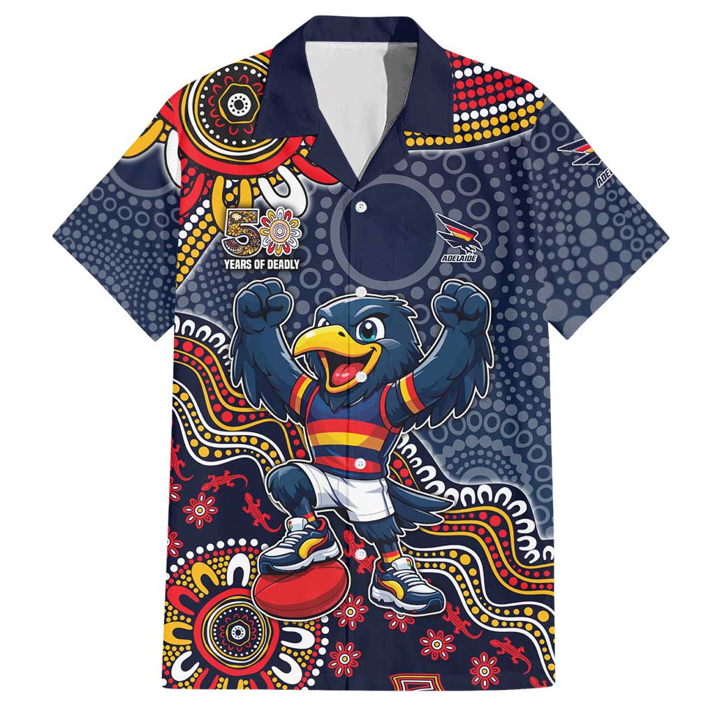 Personalized Adelaide Crows Mascot Hawaiian Shirt Aboriginal Dot Art Style Vibrant Indigenous Pattern Design