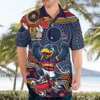 Personalized Adelaide Crows Mascot Hawaiian Shirt Aboriginal Dot Art Style Vibrant Indigenous Pattern Design