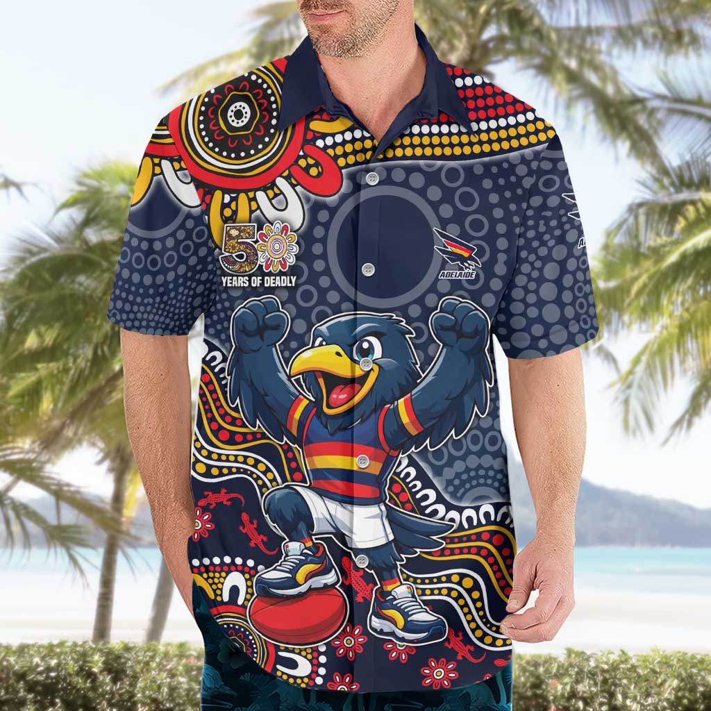 Personalized Adelaide Crows Mascot Hawaiian Shirt Aboriginal Dot Art Style Vibrant Indigenous Pattern Design