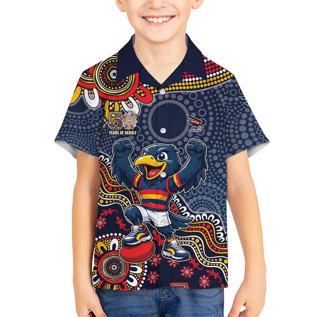 Personalized Adelaide Crows Mascot Hawaiian Shirt Aboriginal Dot Art Style Vibrant Indigenous Pattern Design