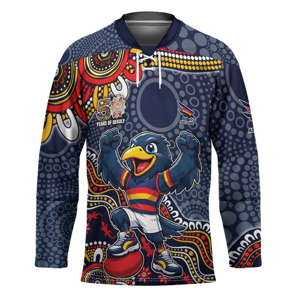 Personalized Adelaide Crows Mascot Hockey Jersey Aboriginal Dot Art Style Vibrant Indigenous Pattern Design