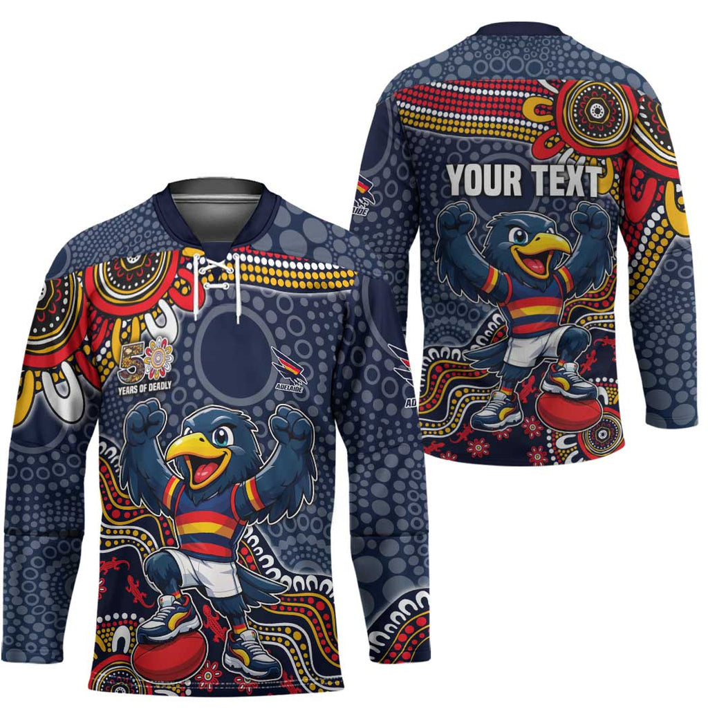 Personalized Adelaide Crows Mascot Hockey Jersey Aboriginal Dot Art Style Vibrant Indigenous Pattern Design