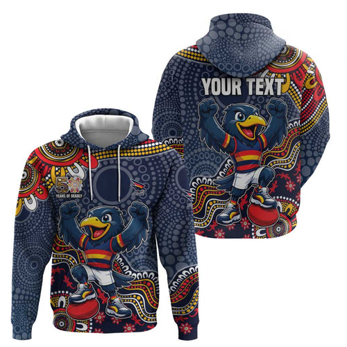 Personalized Adelaide Crows Mascot Hoodie Aboriginal Dot Art Style Vibrant Indigenous Pattern Design