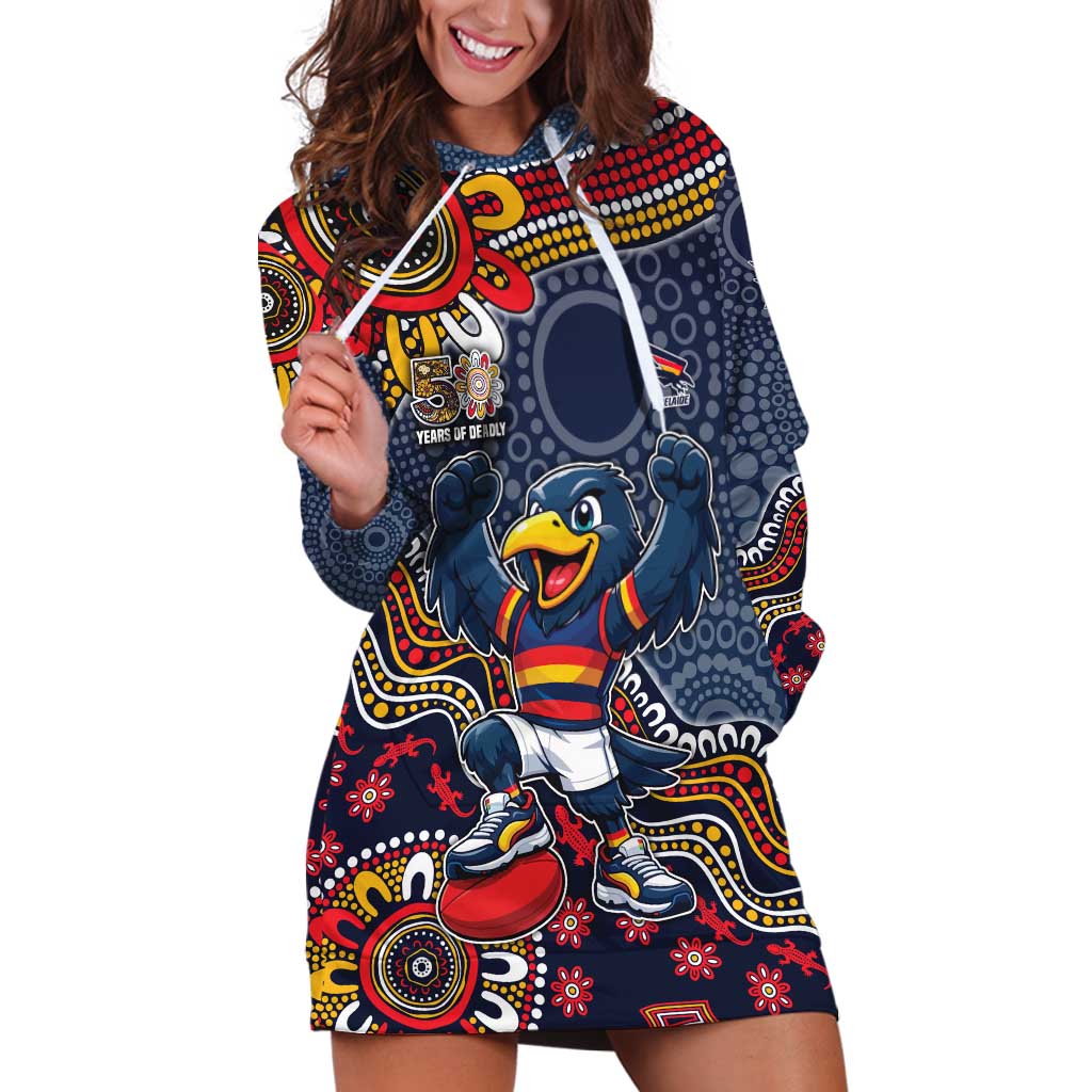 Personalized Adelaide Crows Mascot Hoodie Dress Aboriginal Dot Art Style Vibrant Indigenous Pattern Design