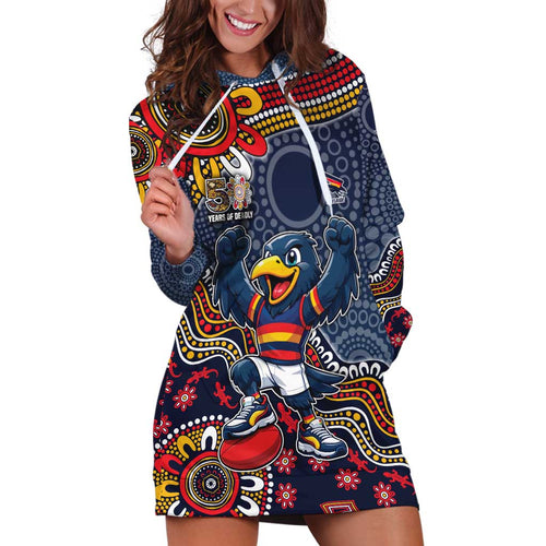 Personalized Adelaide Crows Mascot Hoodie Dress Aboriginal Dot Art Style Vibrant Indigenous Pattern Design