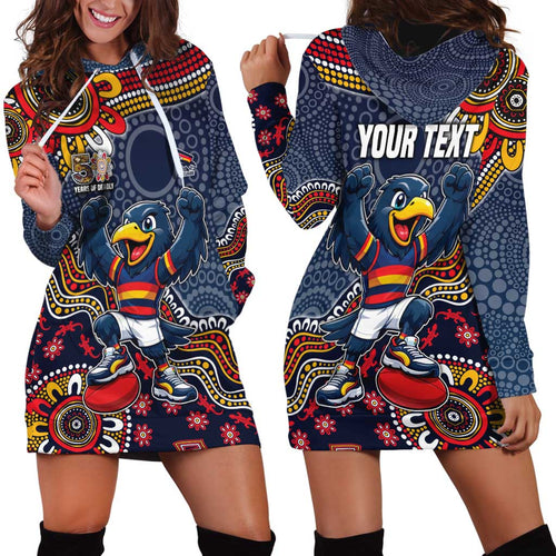 Personalized Adelaide Crows Mascot Hoodie Dress Aboriginal Dot Art Style Vibrant Indigenous Pattern Design