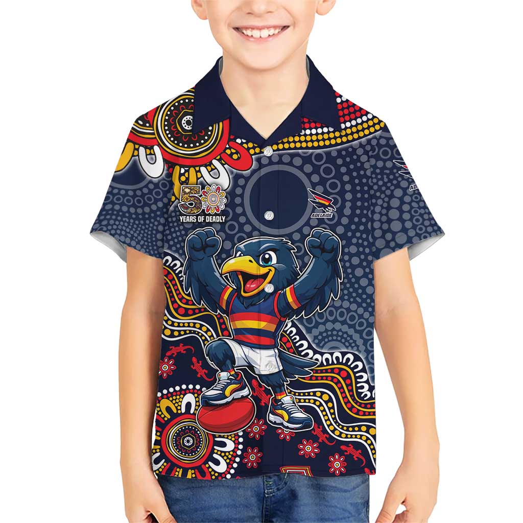Personalized Adelaide Crows Mascot Kid Hawaiian Shirt Aboriginal Dot Art Style Vibrant Indigenous Pattern Design