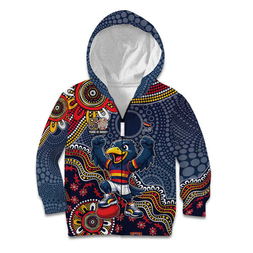 Personalized Adelaide Crows Mascot Kid Hoodie Aboriginal Dot Art Style Vibrant Indigenous Pattern Design