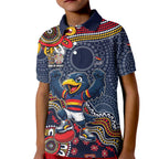Personalized Adelaide Crows Mascot Kid Polo Shirt Aboriginal Dot Art Style Vibrant Indigenous Pattern Design