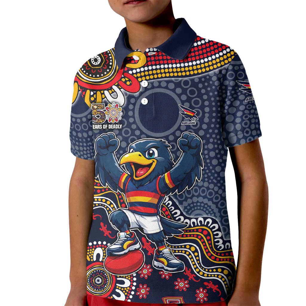 Personalized Adelaide Crows Mascot Kid Polo Shirt Aboriginal Dot Art Style Vibrant Indigenous Pattern Design