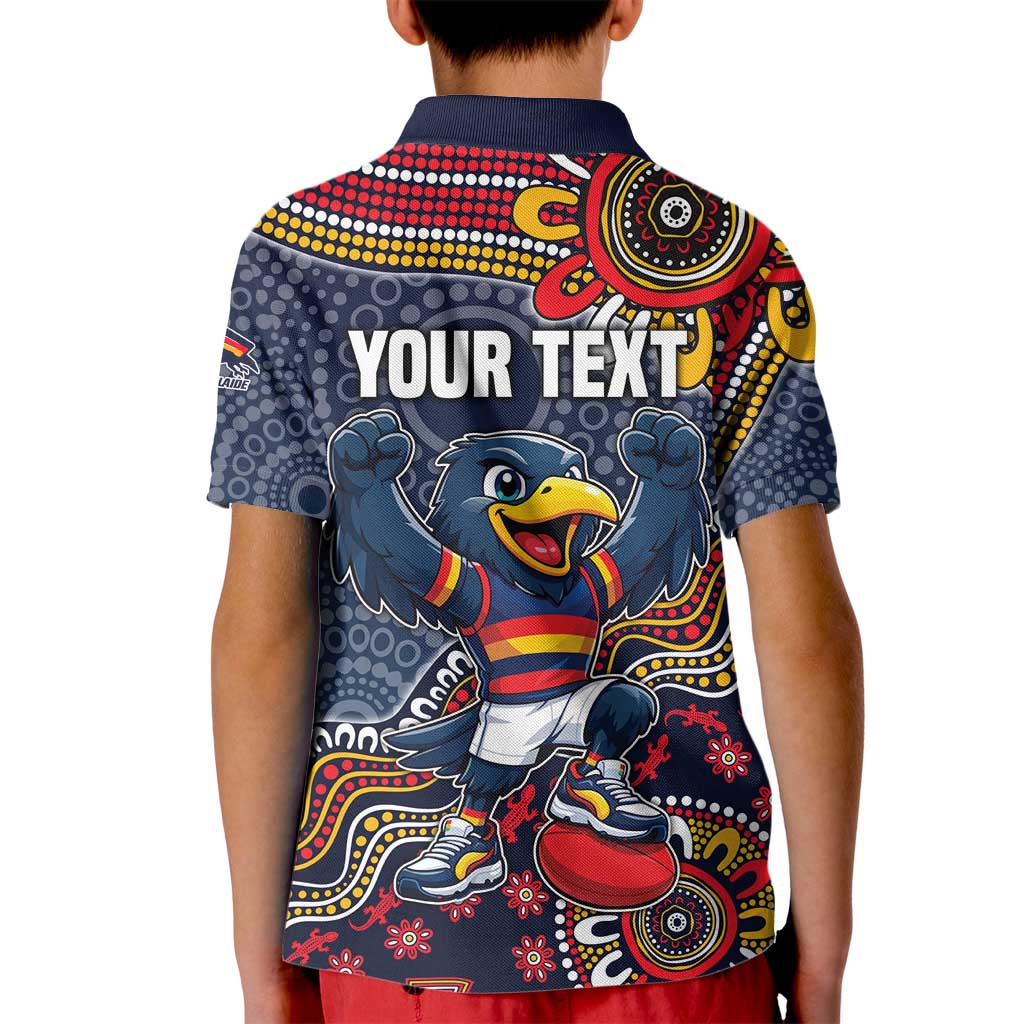 Personalized Adelaide Crows Mascot Kid Polo Shirt Aboriginal Dot Art Style Vibrant Indigenous Pattern Design