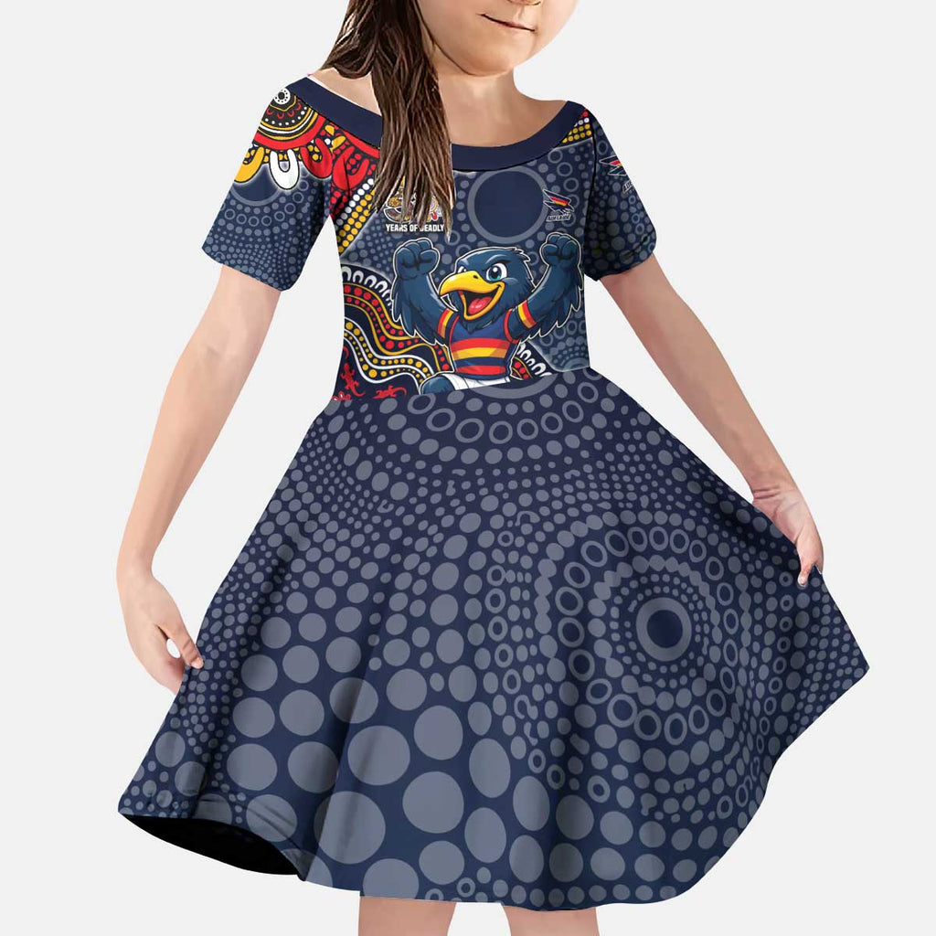 Personalized Adelaide Crows Mascot Kid Short Sleeve Dress Aboriginal Dot Art Style Vibrant Indigenous Pattern Design