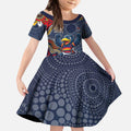 Personalized Adelaide Crows Mascot Kid Short Sleeve Dress Aboriginal Dot Art Style Vibrant Indigenous Pattern Design